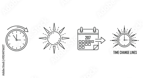 Daylight saving time concept with clock, sun, and calendar icons