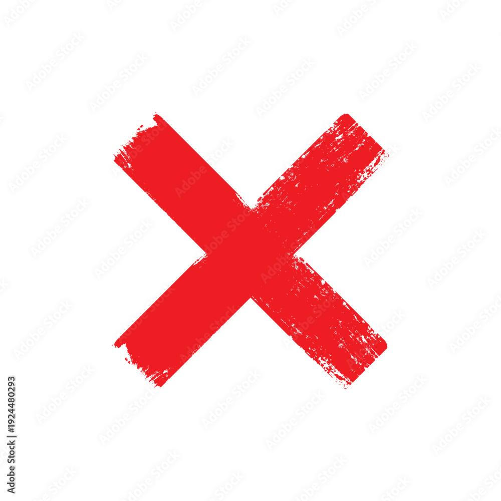 Obraz premium Red Distressed X Mark Icon Representing Error Warning, Negative Vote, Rejected Status, and Grunge Stamped Cancellation Symbol