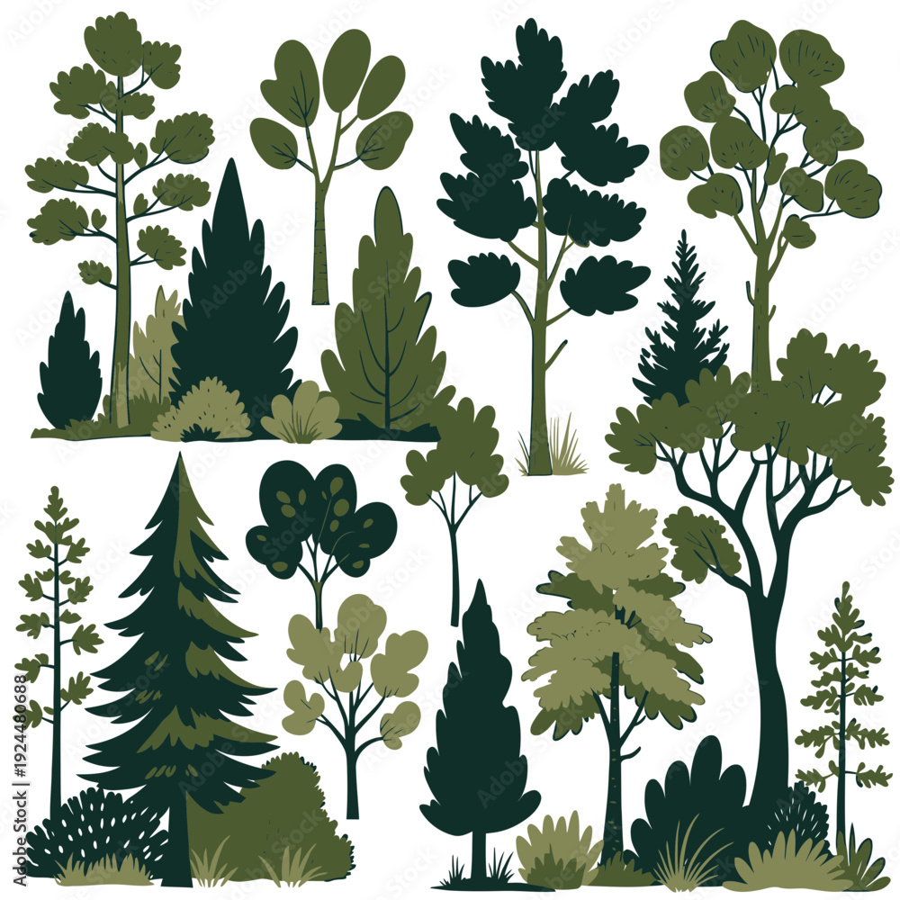 Fototapeta premium Collection of Forest Trees vector