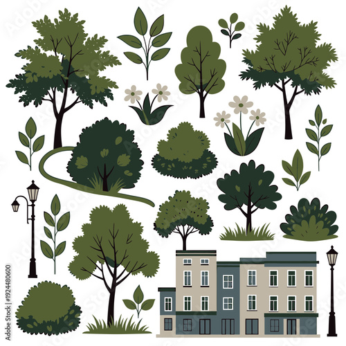 Urban Park Elements Set vector