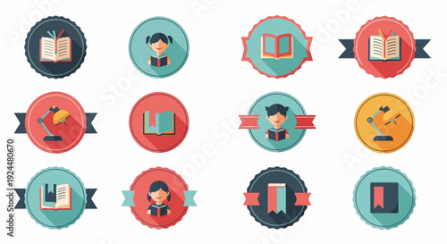 Vector illustration of a classroom setting with children and a teacher engaging in digital learning and literacy activities with tablets and ebooks