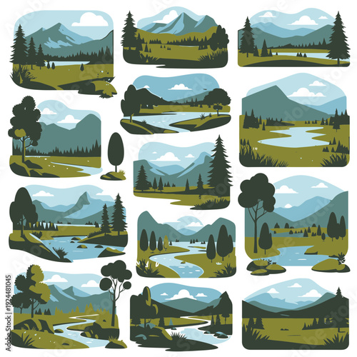 Mountain Landscape Icons Set vector