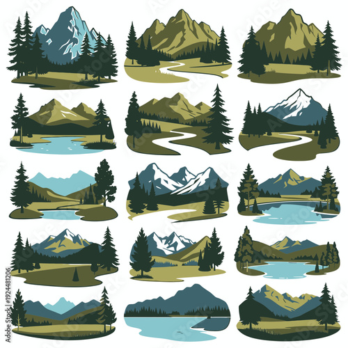 Mountain Landscape Icons vector