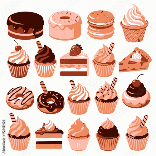 Sweet Chocolate Desserts Collection vector