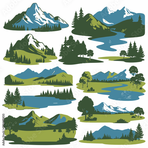 Mountain Landscapes Collection vector