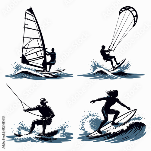 Wind and Water Sports Silhouettes vector