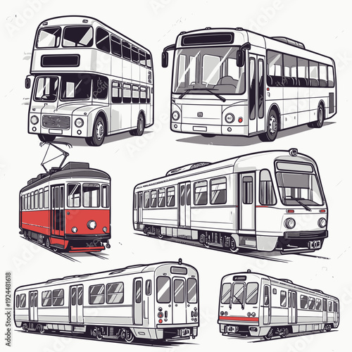 Public Transport Vehicles Set vector