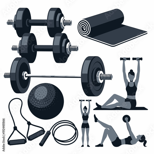 Fitness Equipment and Exercises vector