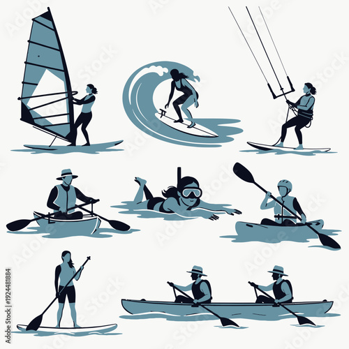 Water Sports Silhouettes vector