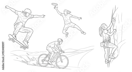 Diverse group of athletes engaged in extreme sports and outdoor activities