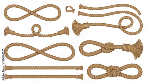 Detailed illustrations of various rope knots and designs in a collection