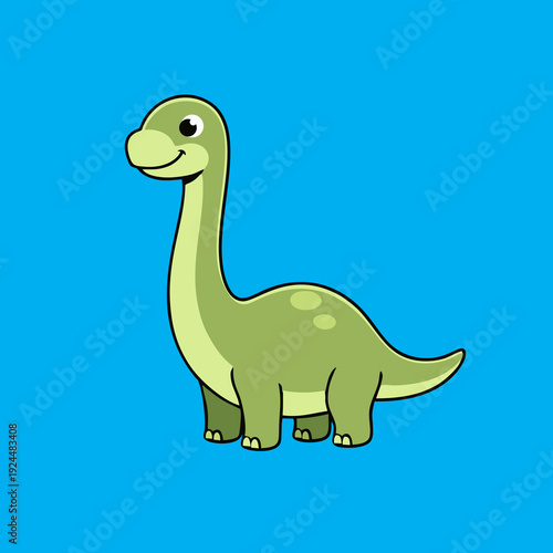Cute Brontosaurus Dinosaur Cartoon Character Illustration Isolated on blue Background