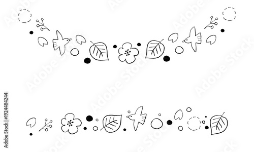 手書きのナチュラルな春のライン装飾セット