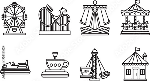 A collection of various amusement park rides and attractions. Vector