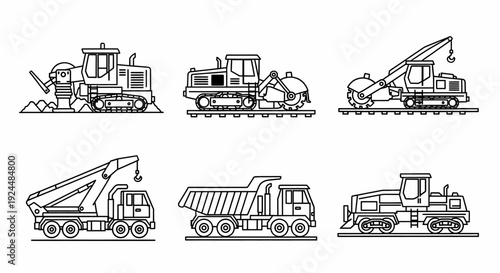 Set of Construction Vehicle Line Art Icons