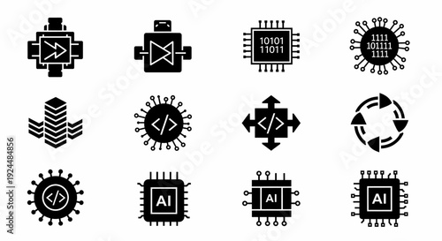 Set of Digital Technology Artificial Intelligence and Data Icons