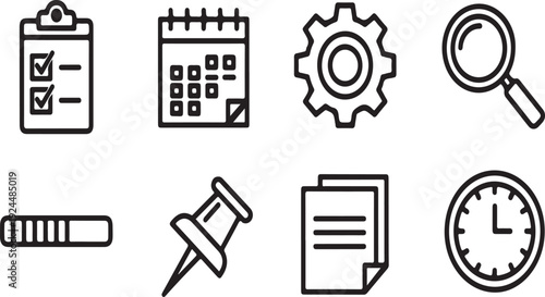 A collection of icons representing various office and business tasks Vector