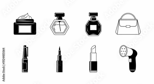 Beauty and Fashion Essentials Icons Set Vector