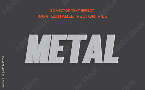 Metallic 3D Vector Text Effect Word METAL on Gray Background steel silver