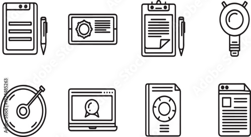 A collection of icons representing various office and productivity tools. Vector