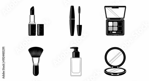 Clean Beauty Makeup Icons Set White Background