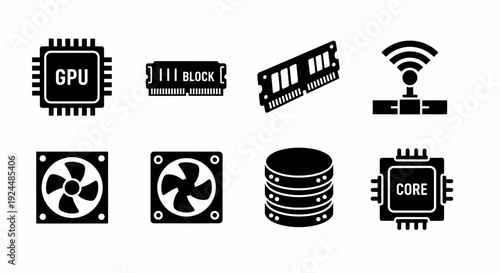 Computer Hardware Icons Vector Set Technology Components