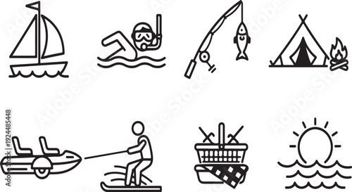 A collection of various outdoor activities and summer icons Vector