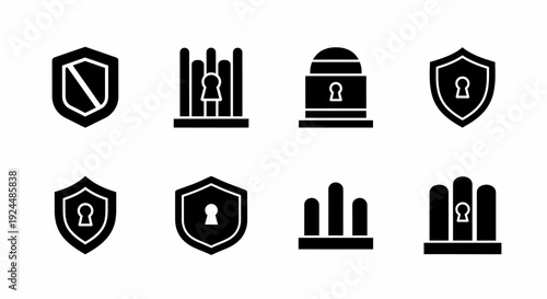 Security Icons Set Featuring Shields and Keyholes