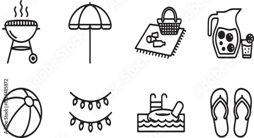 Illustrations of summer activities and items for a fun day outdoors Vector