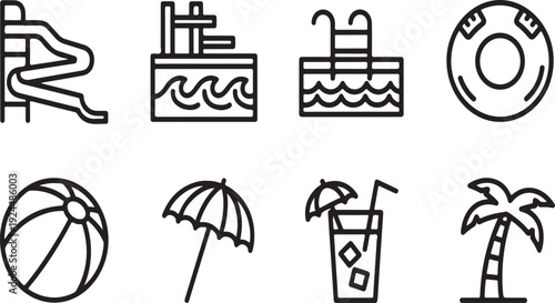 A collection of beach and summer activity icons Vector