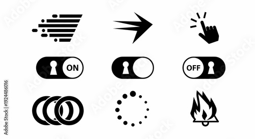 Collection of User Interface and Digital Concept Icons Black Glyphs on White Background