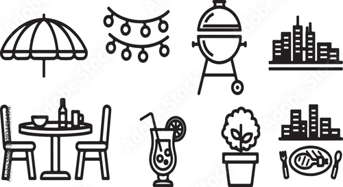 Outdoor dining and relaxation: a visual guide to essentials and accessories Vector