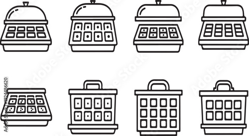 Assorted kitchen appliances including toasters and ovens Vector