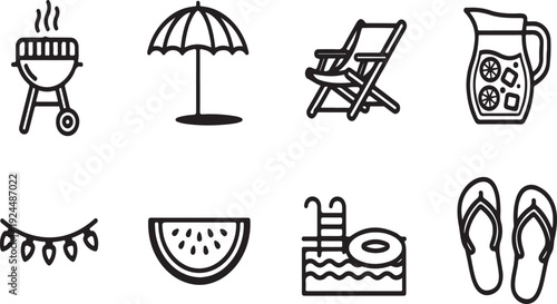 Summer activities and items for a relaxing day by the pool Vector