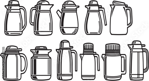 Assorted coffee makers and teapots in a variety of styles and designs Vector