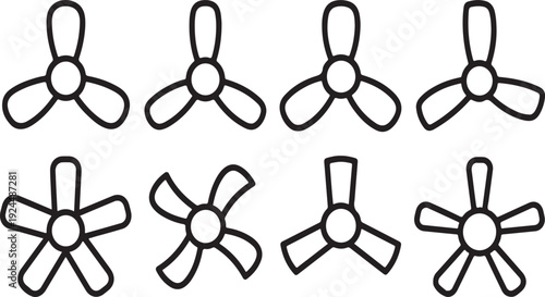 A collection of various triskelion and pentagram symbols in a black and white illustration Vector