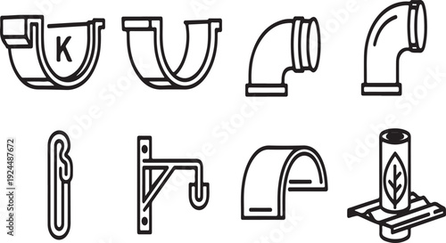 Illustrations of various pipe fittings and connectors for plumbing systems Vector