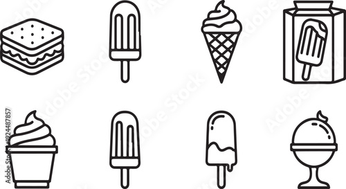 Assorted ice cream treats and desserts in a variety of styles and shapes Vector
