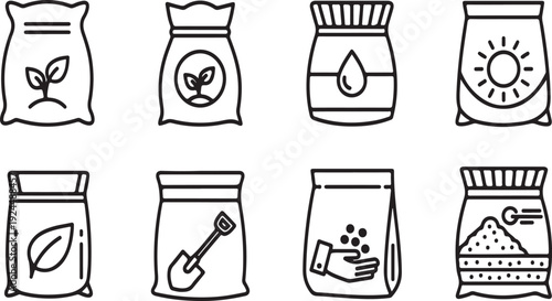 Assorted bags of food items and ingredients with various symbols and labels Vector