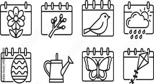 Illustrations of nature-themed calendar icons depicting various seasonal activities and events Vector