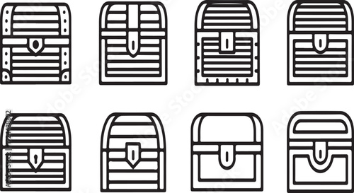 Eight different types of treasure chests with varied designs and features Vector