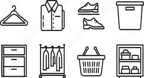 A collection of laundry and clothing items arranged in a neat row Vector