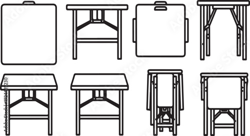 Various styles of furniture and storage units depicted in black and white line drawings. Vector