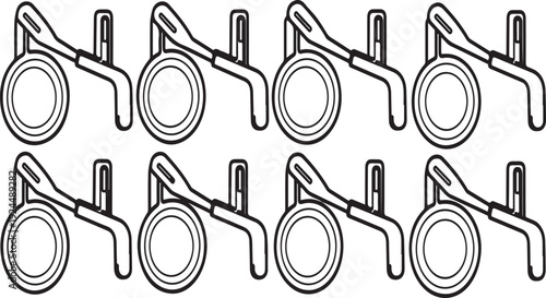 Ten identical metal hooks with circular ends and flat bases Vector