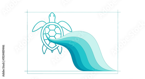 Vector illustration of a sea turtle with a wave of blue hues representing wildlife climate change data and conservation statistics in a graphic design