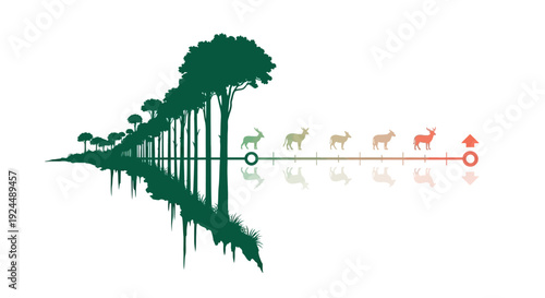Vector illustration of a tree and endangered species icons with a statistical chart on climate change and wildlife conservation