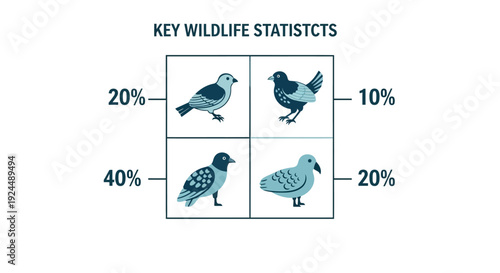 Infographic showing key wildlife statistics with bird illustrations and percentage data on a clean white background