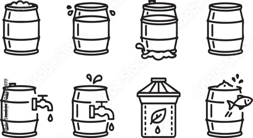 Assorted containers and their respective lids depicted in a simple illustration Vector