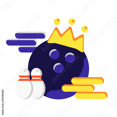 A crown-themed bowling icon representing dominance and top performance. Ideal for premium branding, elite tournaments, gaming avatars, and champion merchandise.