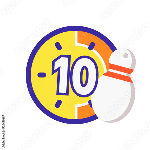 A bowling timer icon representing countdown or shot clock features. Ideal for game apps, competitive events, digital scoreboards, and training tools.